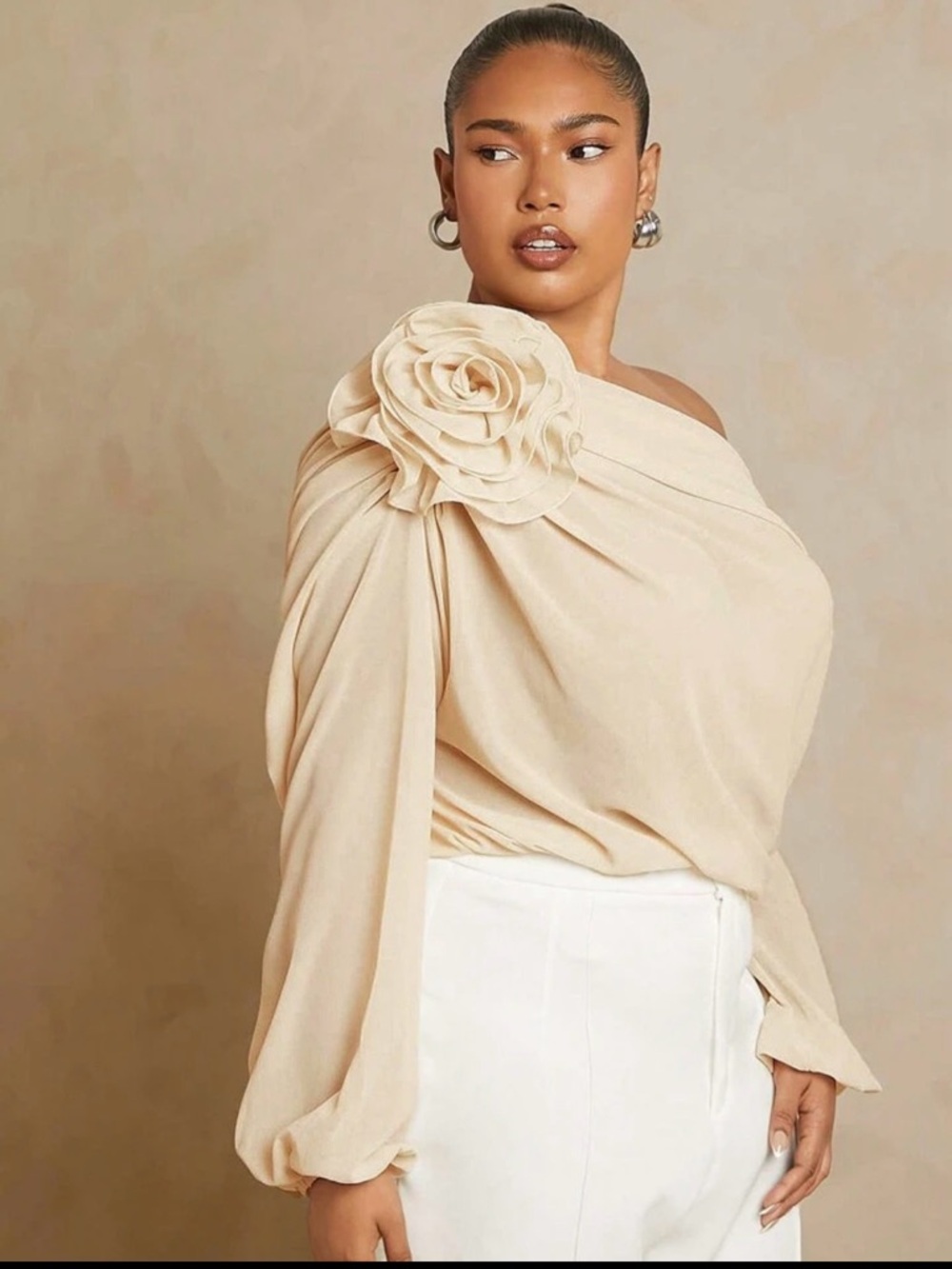 Plus Size Haute by SHEIN Sheer Blouse cream, perfect for any event.